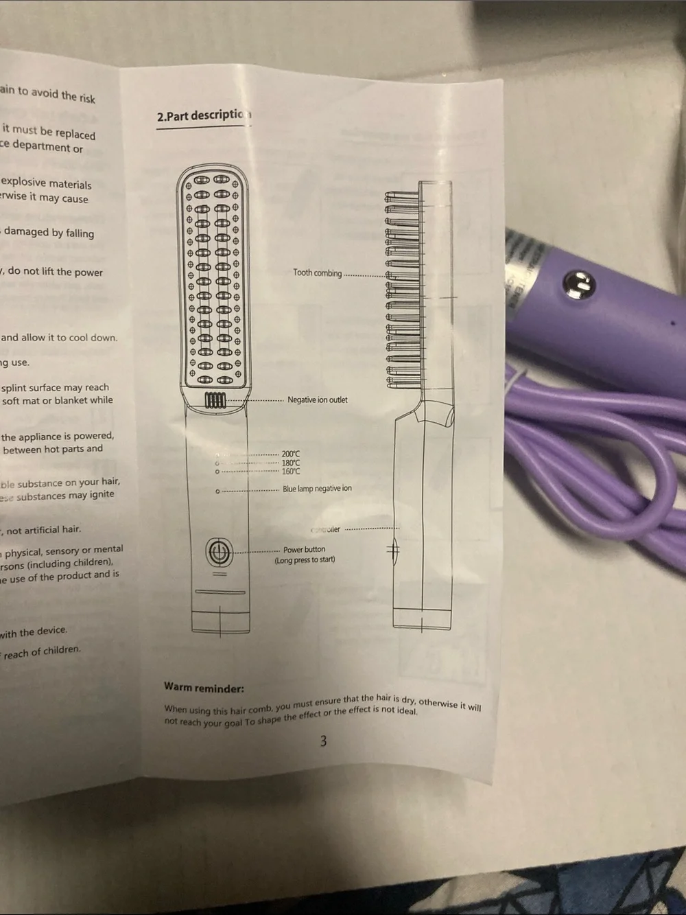 Xuanze Purple Heated Hair Straightening Brush for Women